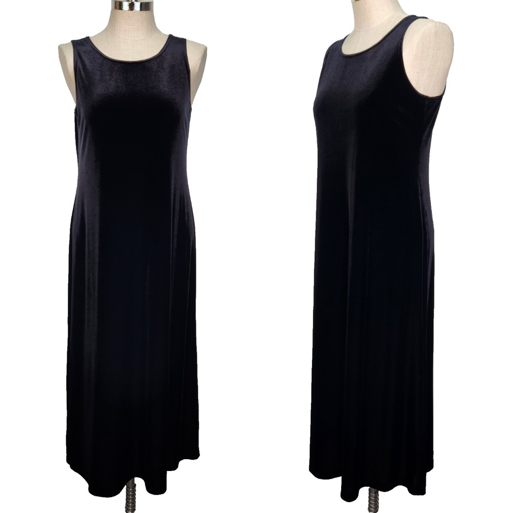 Carol Anderson Vintage Velvet‎ Maxi Shift Dress M Black Sleeveless Holiday Event